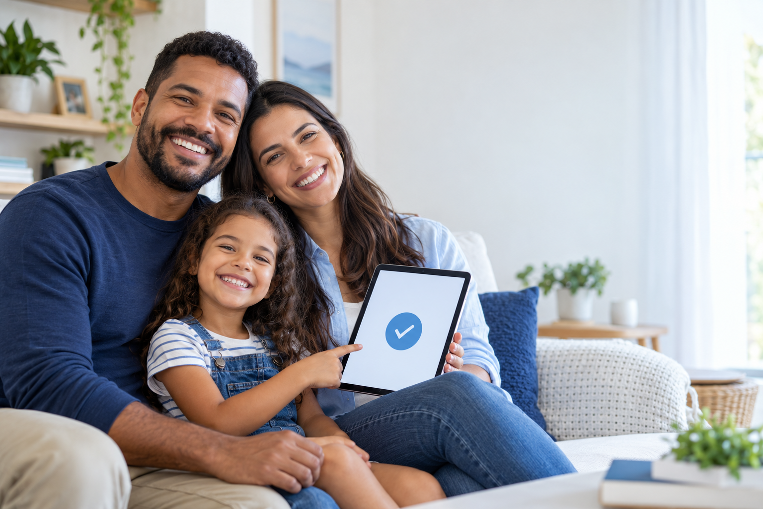 Família contratando um serviço online pelo tablet